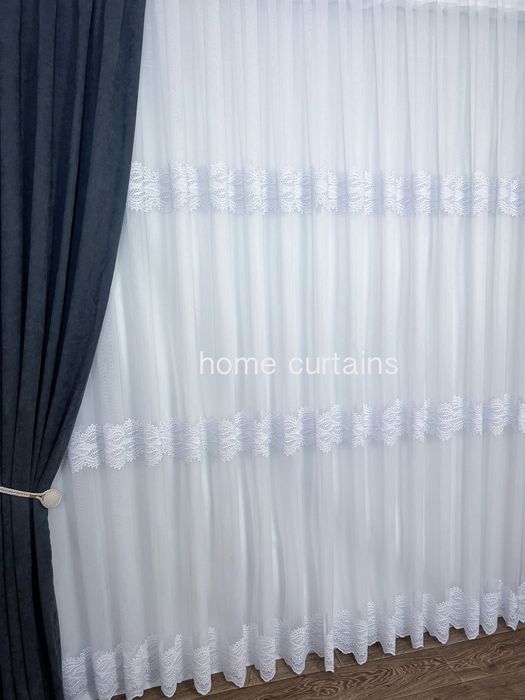 Тюль бамбук білий колір ніжний узор смужка