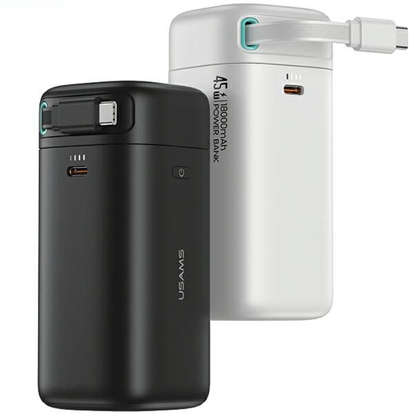 USAMS Powerbank ze zwijanym kablem USB-CRetractable 18000 mAh PD45W
