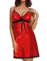 Жіноча нічна сорочка атласна з трусиками Червона XL (маломірка)