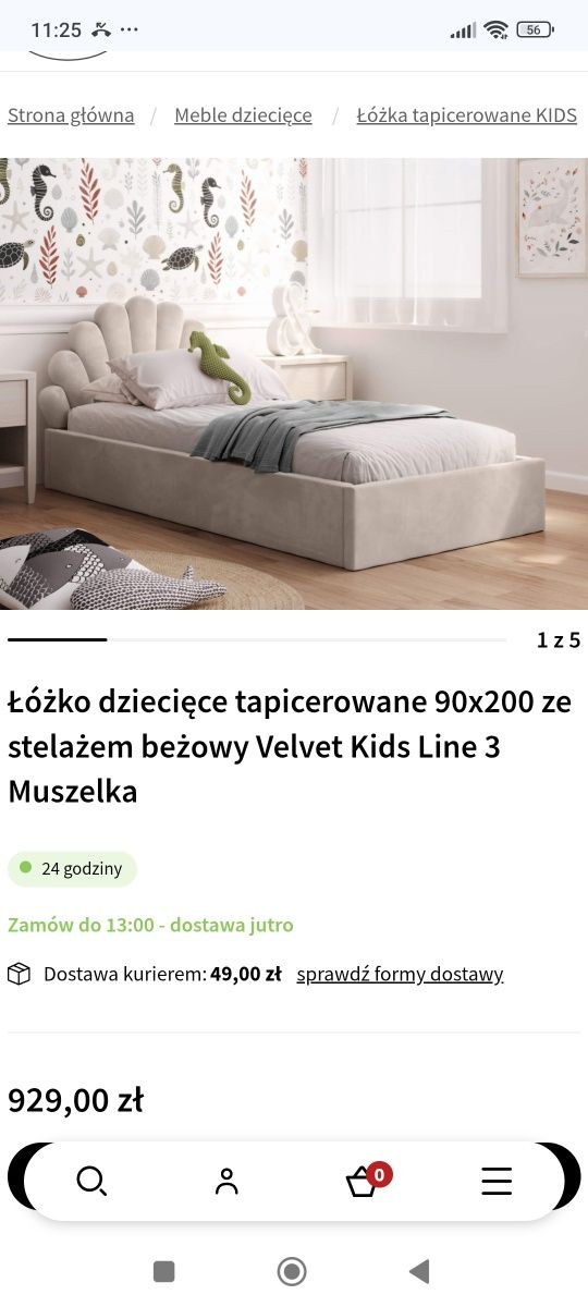 Łóżeczko tapicerowane z materacem JAK NOWE - UŻYWANE PÓŁ ROKU