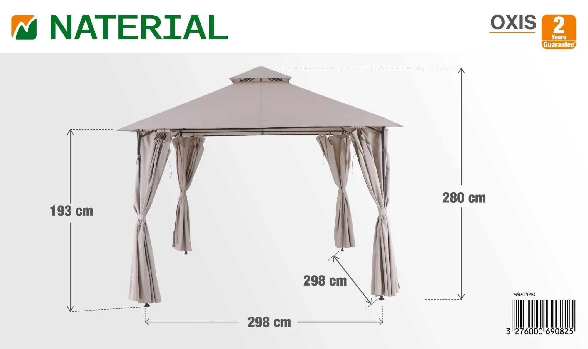 Pérgola de metal NATERIAL OXIS TAUPE 3X3M