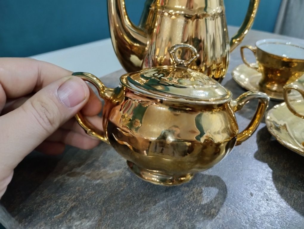 Porcelanowy serwis kawowy Bogucice złoty