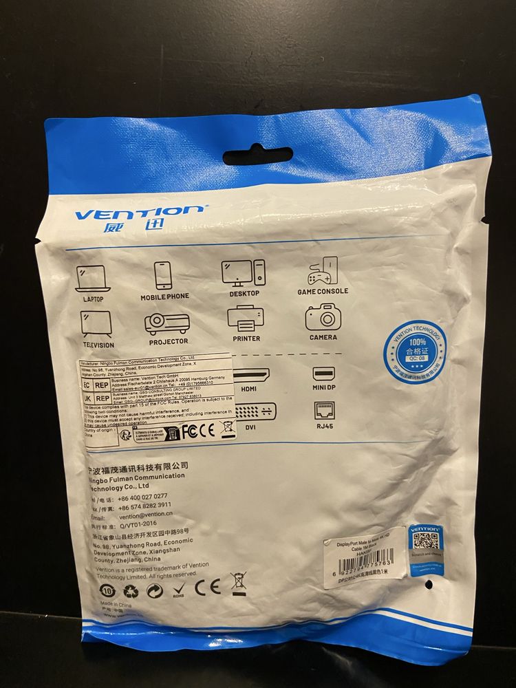 Cabo DisplayPort 4K Male to Male 1m - NOVO