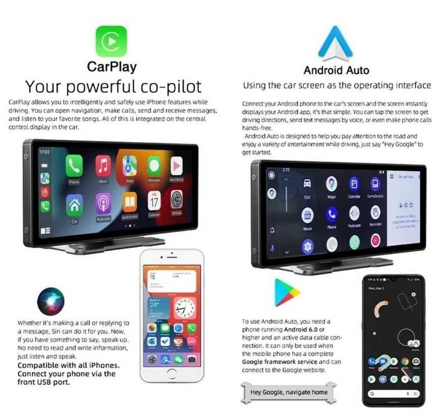 Ecrã Tatil 10" S/ fios Multimedia CarPlay e Android Auto + Camera HD