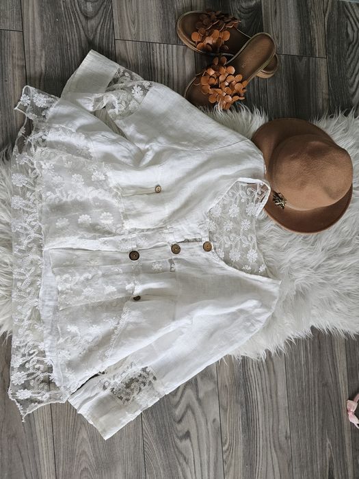 Lniana narzutka z koronką rozm. Uni