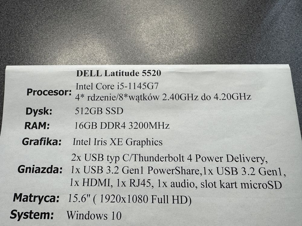 W2// laptop Dell latitude 5520/ i5 11gen/ SSD/ 16gb DDR4/ gwarancja