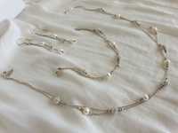 Colar, pulseira e brincos - prata, pérolas e cristais - marca Magnólia