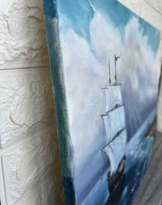 Картина  Морской Пейзаж Море Небо Корабль Холст Масло 40/50