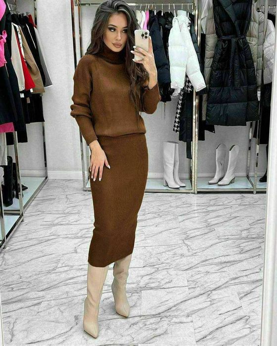 Костюм жіночий теплий з ангори спідниця светер | женский модель 1139