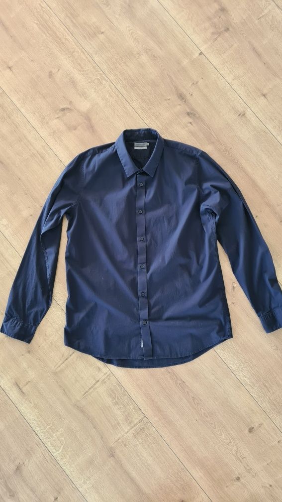 Elegancka garniturowa koszula Calvin Klein. Granatowa. XXL / XL. Długi