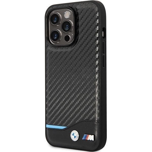 Etui BMW Leather Carbon do iPhone 13 Pro Max 6.7" - Czarny