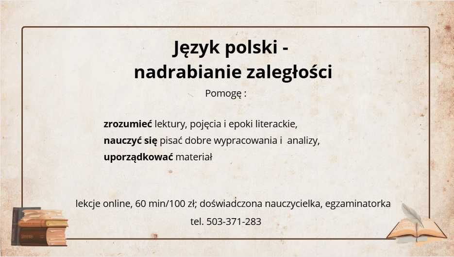 Korepetycje z języka polskiego –liceum, matura, nadrabianie zaległości