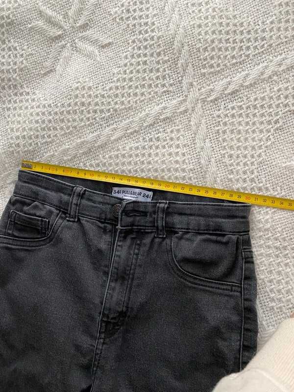 Skinny jeans pull and bear rozmiar 34 czarne szare efekt sprania basic