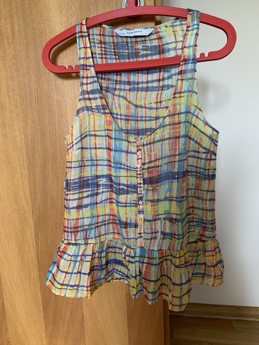NOWA bluzka ZARA z baskinką, rozm. M, 36/38, jedwab, w kratkę