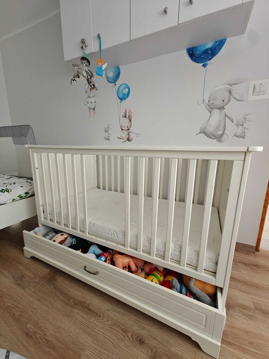 Łóżeczko niemowlęce dla przedszkolaka białe 80x150 szuflada