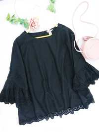 BD79 elegancka koszulowa bluzka damska czarna ażurowa bawełna 7XL 54
