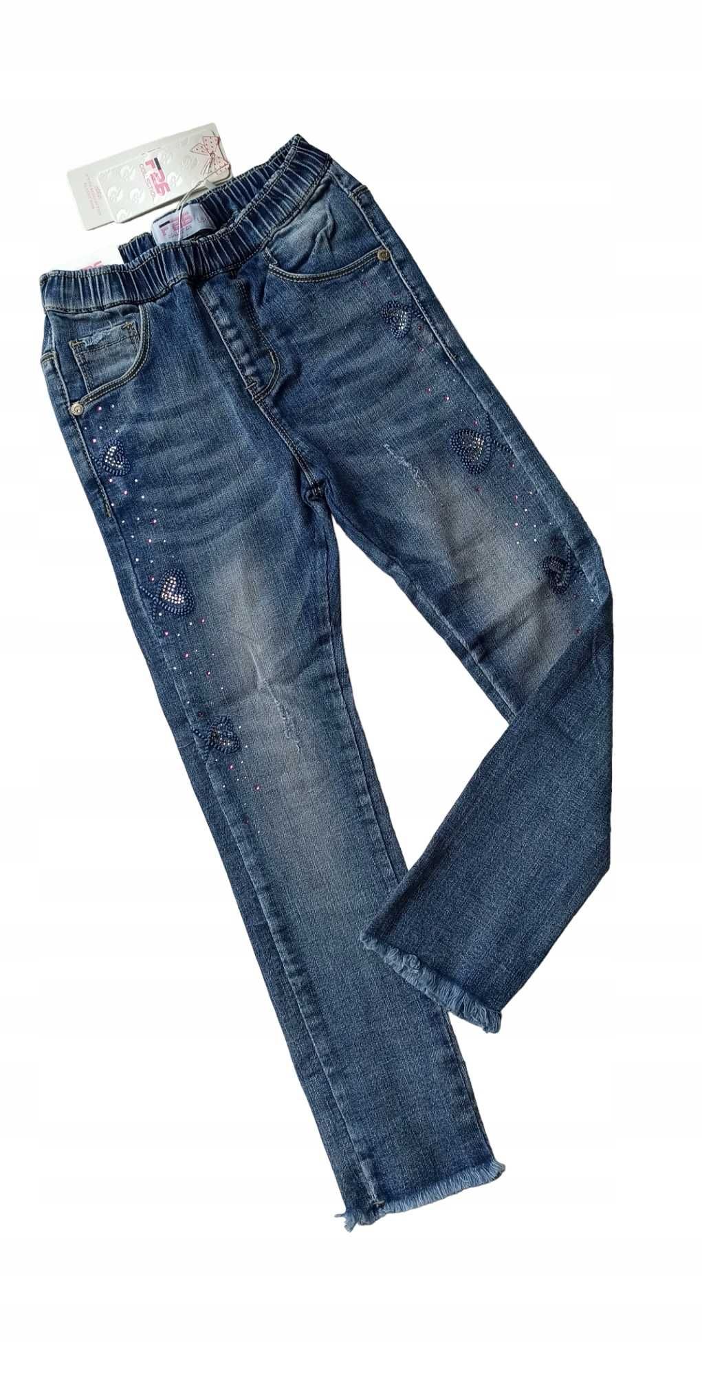 Spodnie jeans dla dziewczynki na gumce nowy 104-110