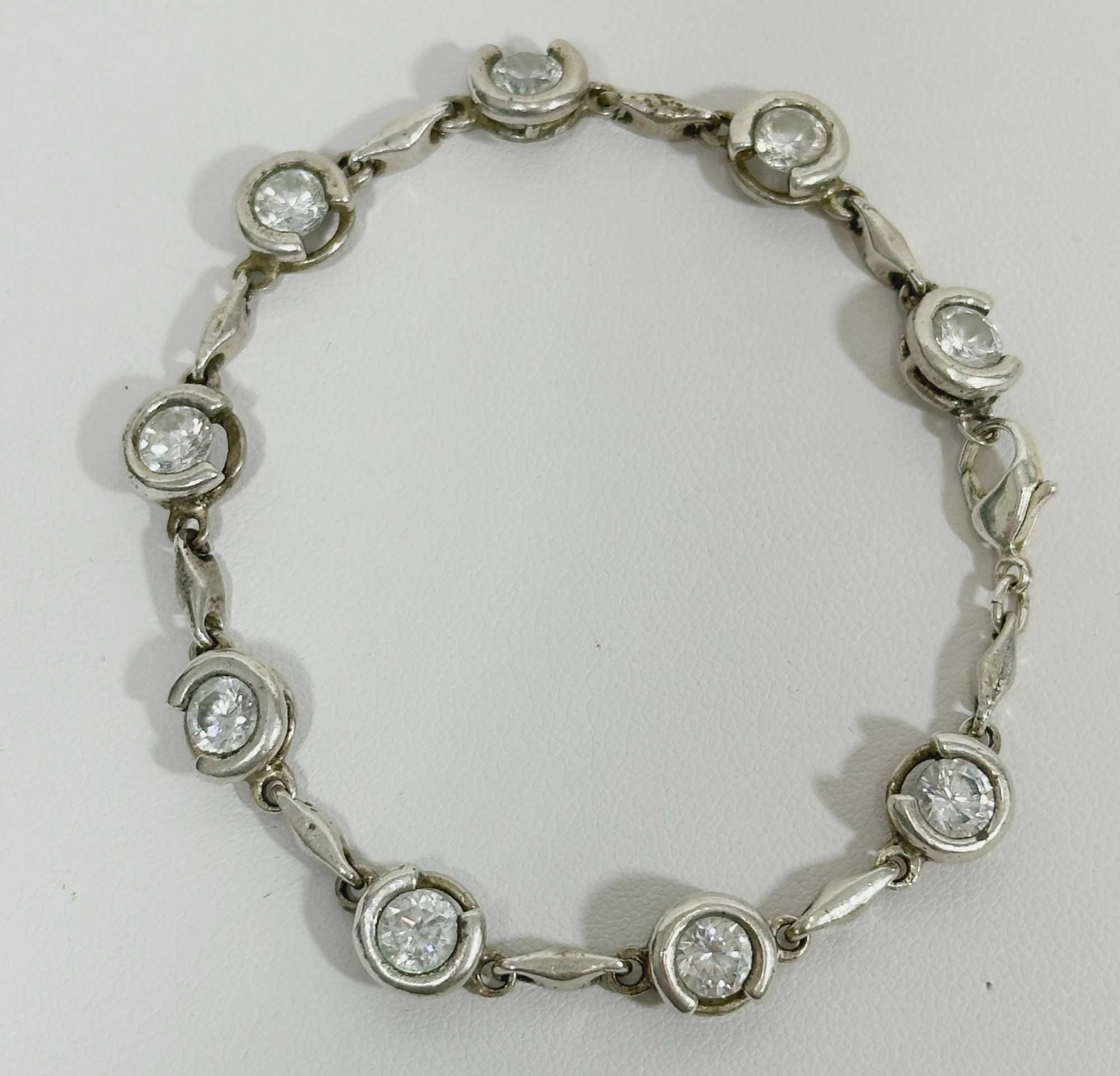 Piękna srebrna bransoletka z większymi cyrkoniami 11,67G