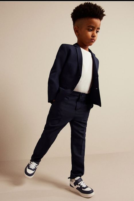 NEXT Nowe eleganckie garniturowe Spodnie Slim Fit granatowe roz.  128