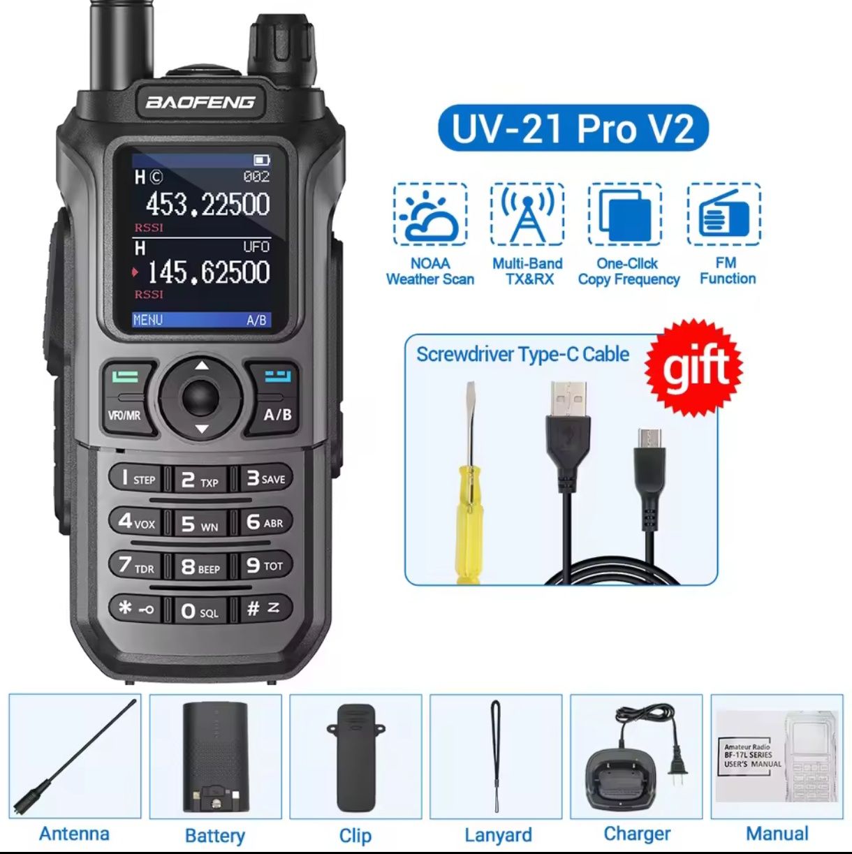 Рация Baofeng UV-21 PRO V2 зарядка type-C