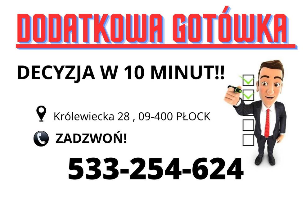 Szukasz pożyczki od zaraz? Kredico2000 PŁOCK zaprasza!