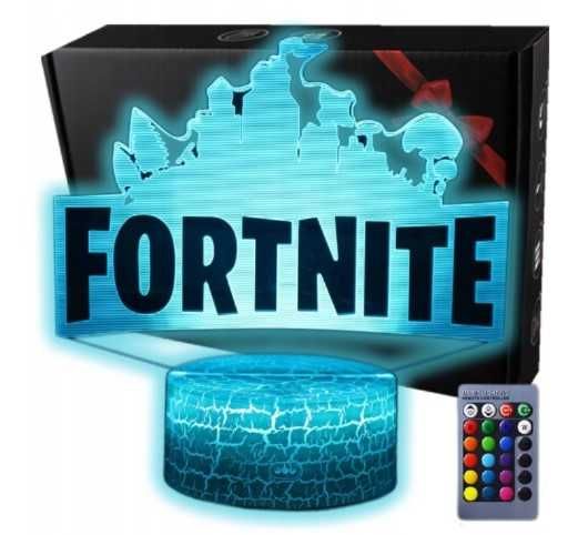 Lampka nocna biurkowa FORTNITE podświetlana + pilot RGB