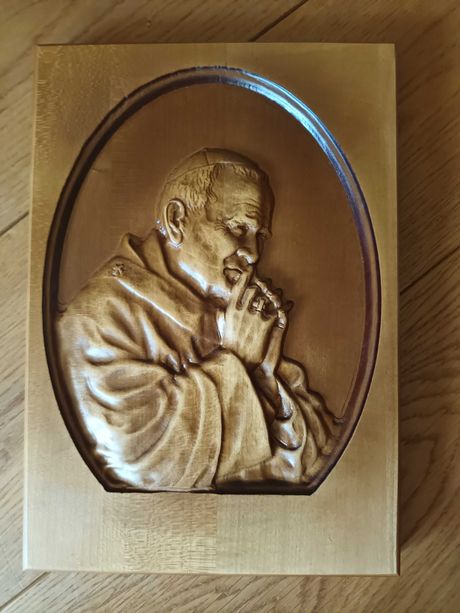 Obraz Jan Paweł II rzeźba 27x19 ręcznie robione
