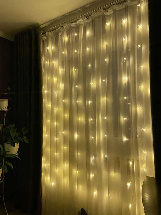 ВАУ ЕФЕКТ! Бахрома гірлянда вулична. Тепле біле світло. Мішура роса