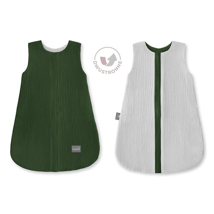 Dwustronny Śpiworek Muślinowy (0-4m) Bottle Green - Sleepee