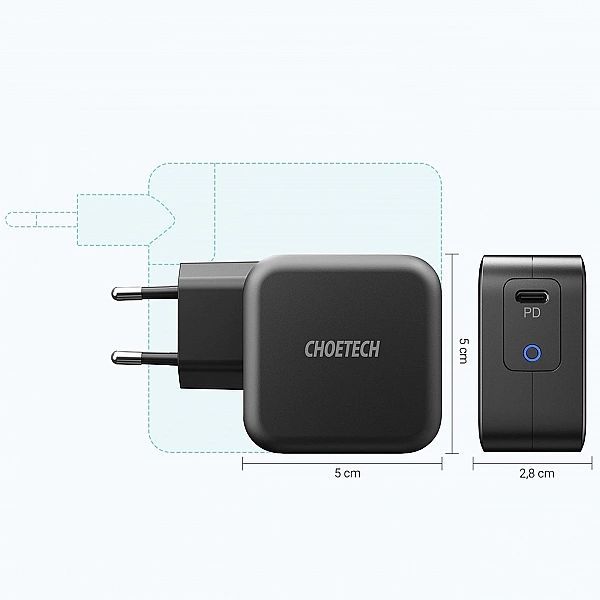 Choetech szybka ładowarka sieciowa GaN Usb Typ C 61w 3a Power Delivery