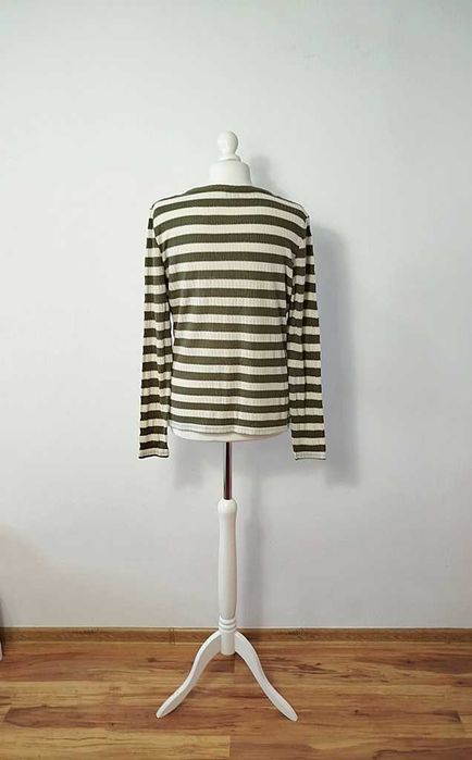 Papaya khaki kremowa dzianinowa bluzka sweterek w paski