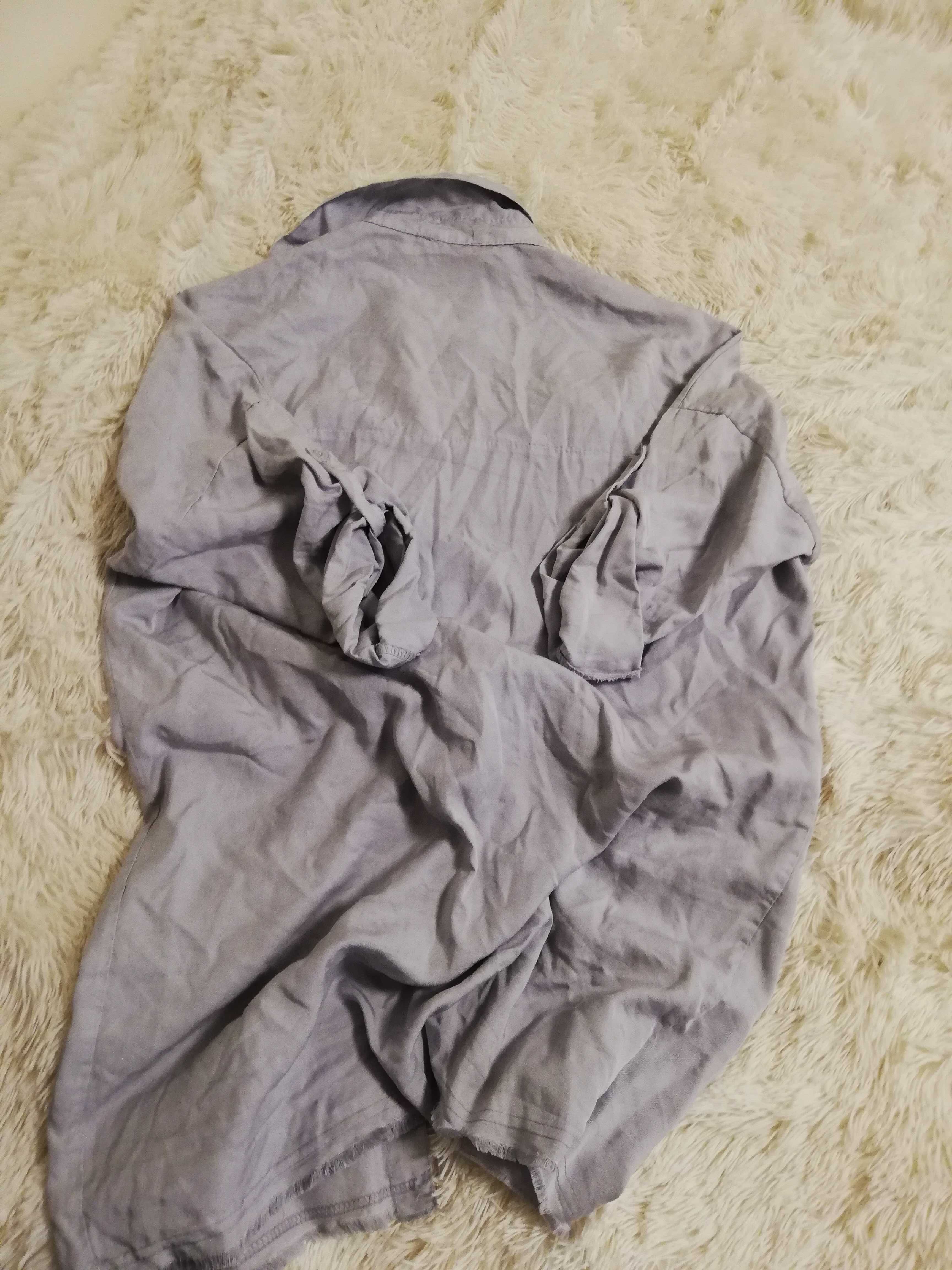bluzka koszulowa M 38 L 40  jedwab rayon Made in Italy  szara oversize