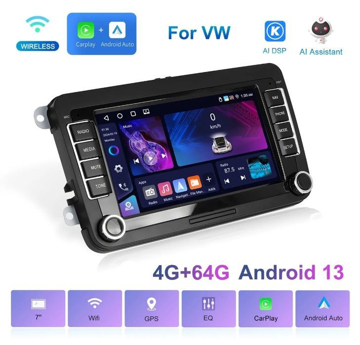Rádio Android 13 Volkswagen Seat Skoda Golf 4/64GB Carplay GPS wifi