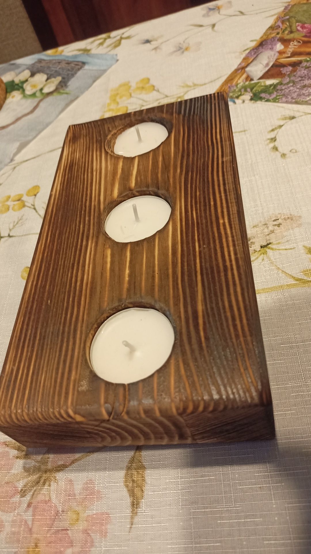 Świecznik na 3 podgrzewacze tealight drewno.