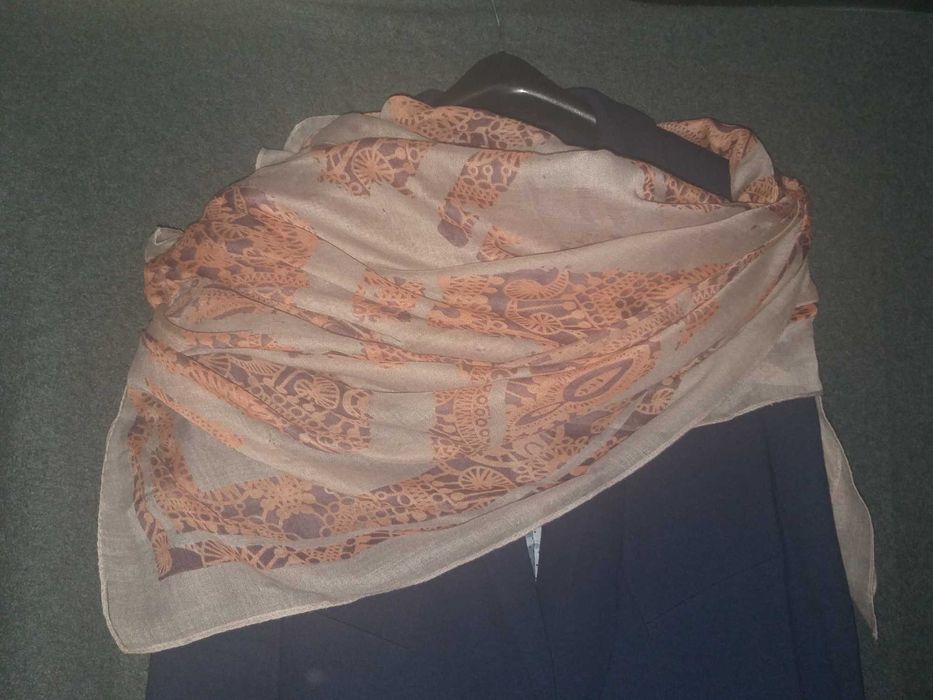 Długa chusta szal 190 cm x 110 cm fiolet i blady pomarańcz