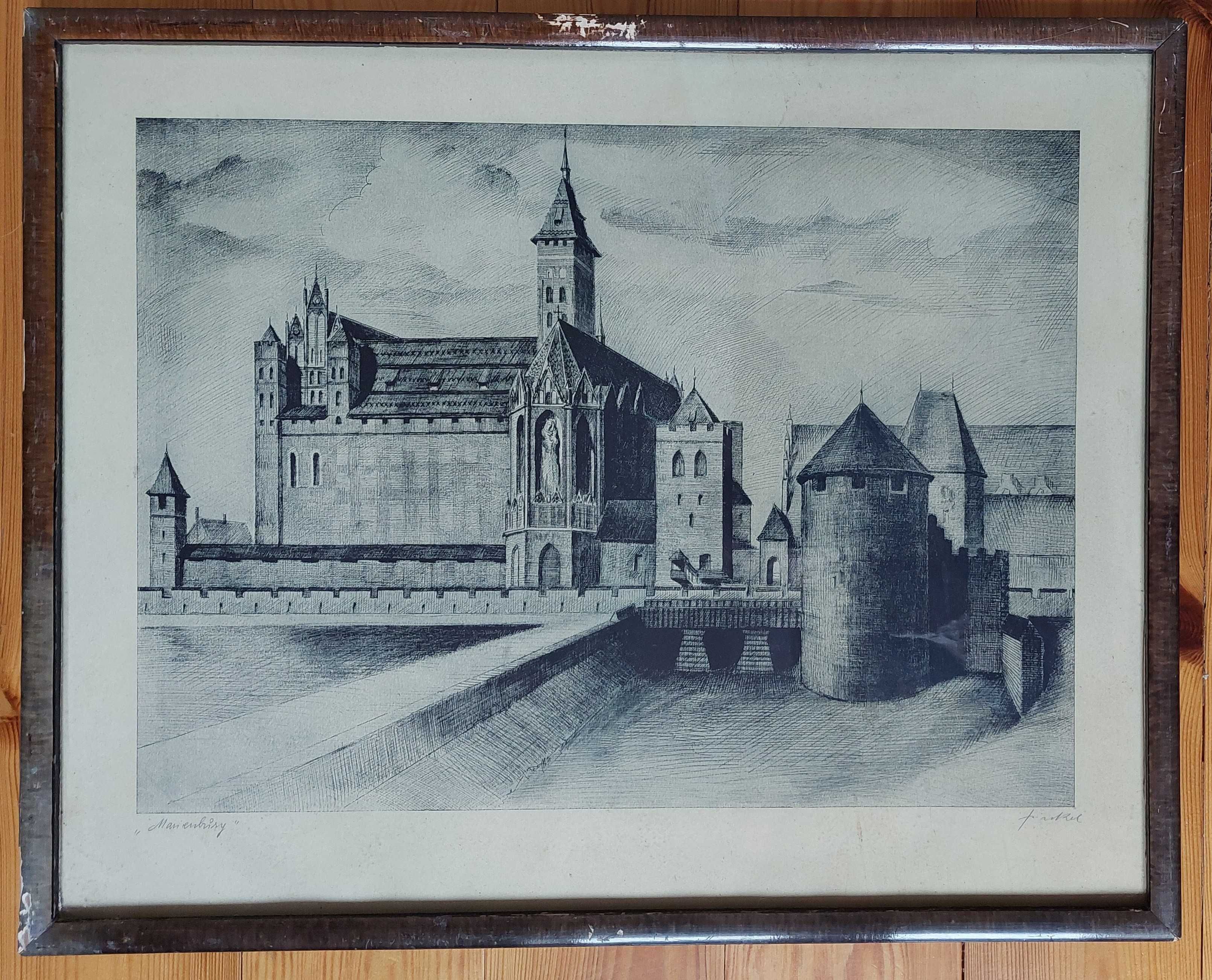 Stary obrazek staloryt miedzioryt Malbork