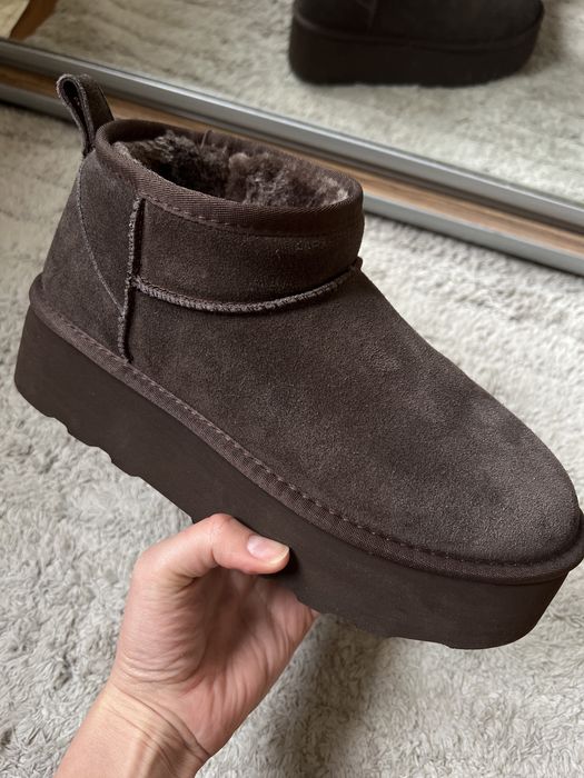 Угги замшеві короткі висока підошва