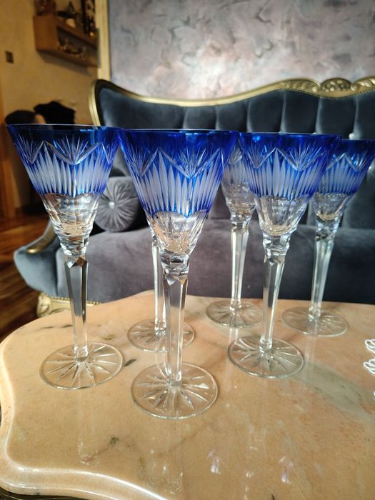 Kieliszki kryształowe kobaltowe wysokie stare