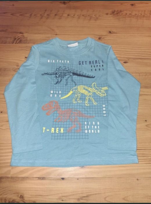 Bluzka turkusowa w dinozaury z długim rękawem 116 coccodrillo