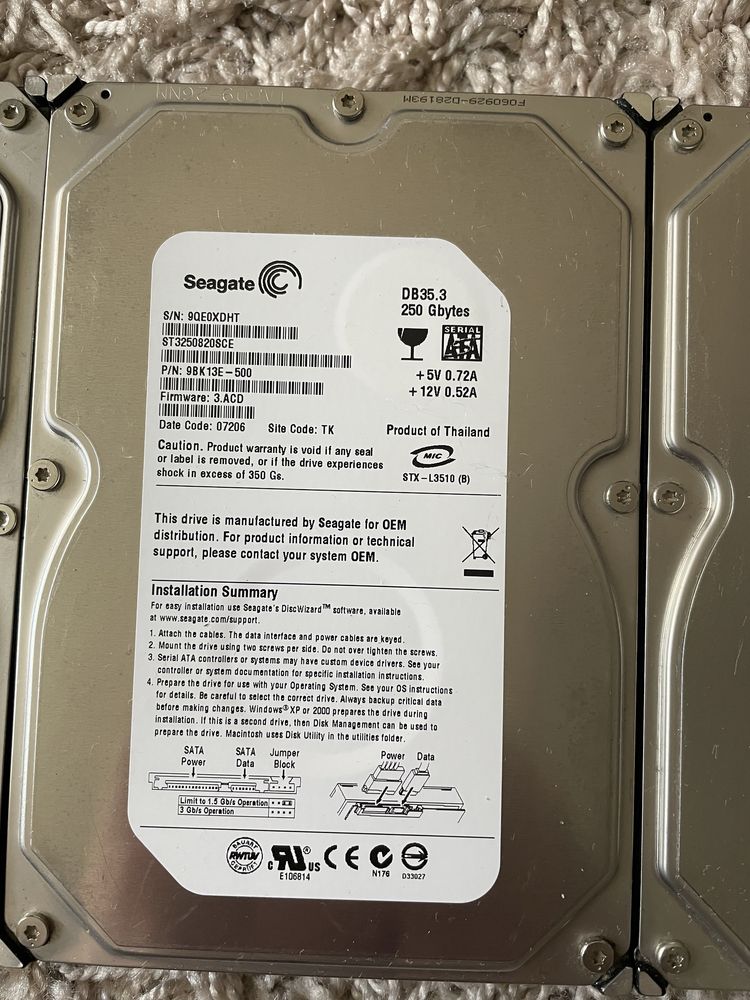 Hdd 3,5 160 gb, 250 gb sata