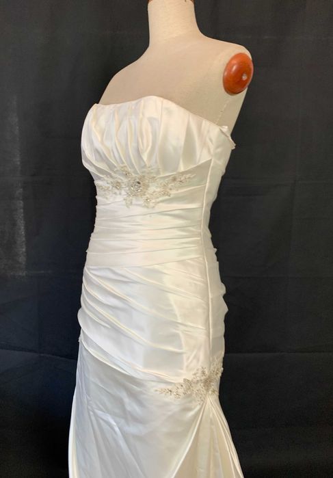 Nowa kremowa suknia ślubna Linia A 40 Satynowa vintage retro art deco