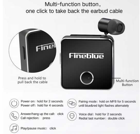 Fineblue F1 Bluetooth 5.0 Słuchawki Clip-on Czarne Nowe Komplet