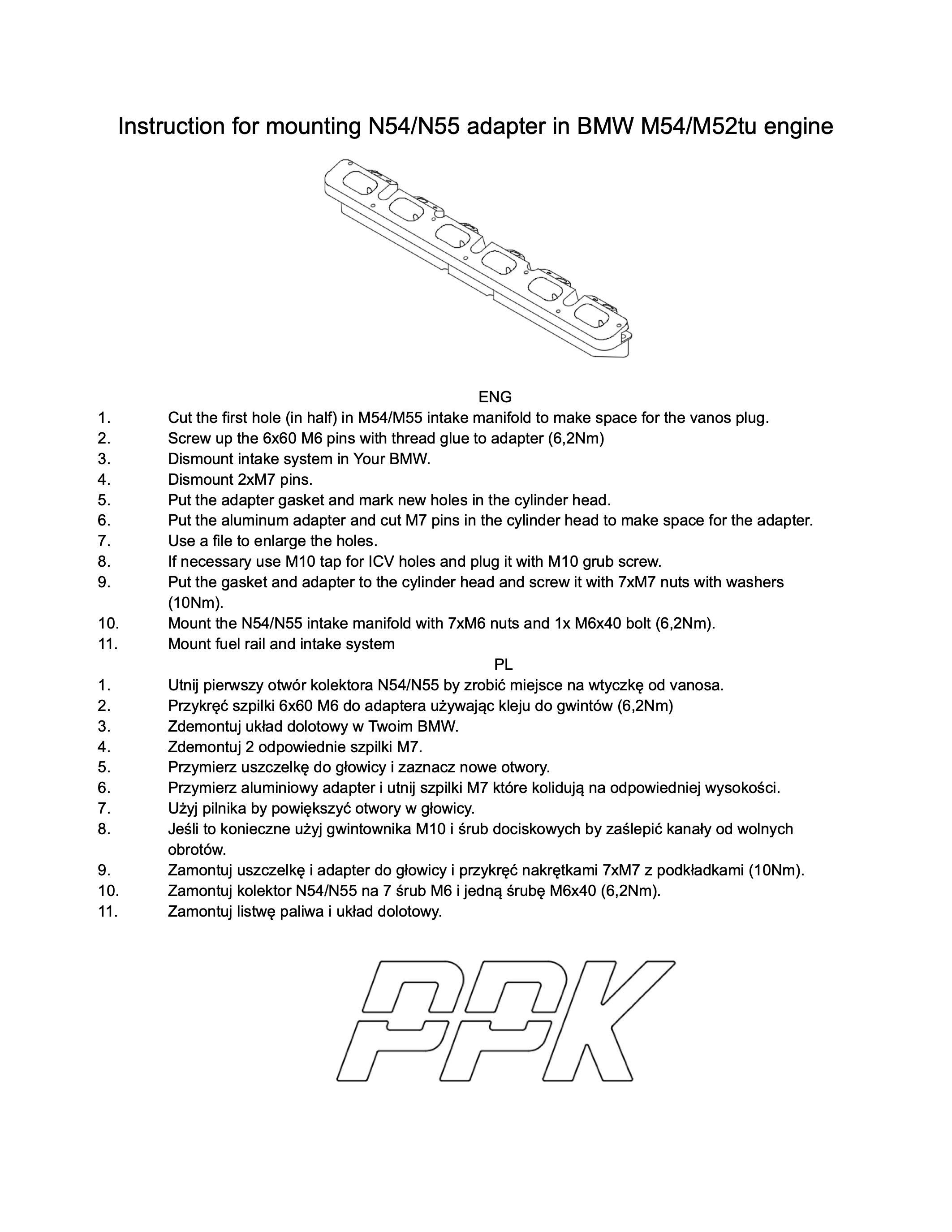 Adapter kolektora 275KM 325Nm N55/N54 pod silniki BMW M50/M54/M52tu