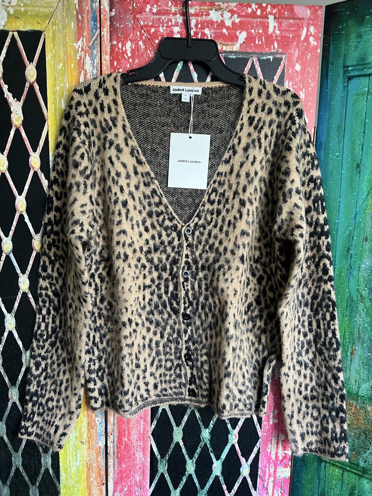 Uniseks panterkowy sweter kardigan Multi Leopard Cardigan Jaded London