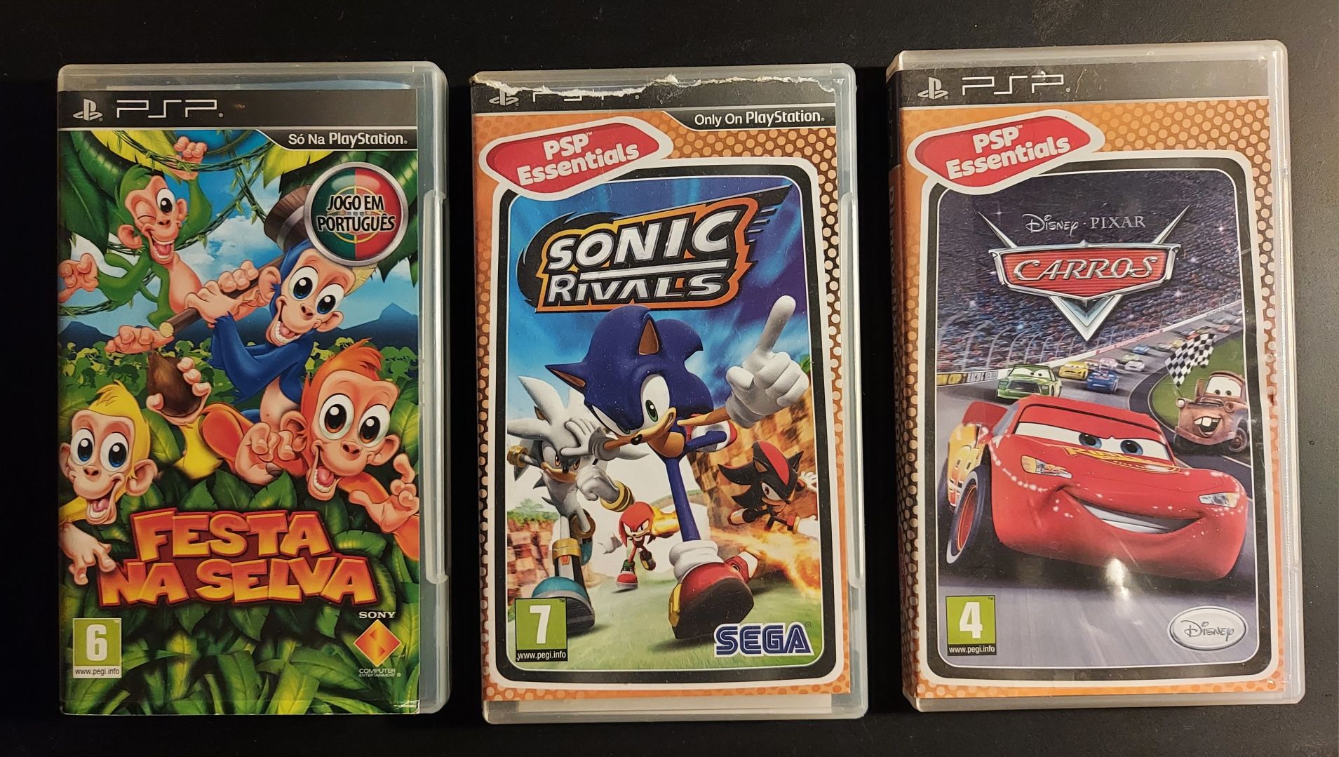 3 jogos PSP - Cars, Sonic e Festa na Selva