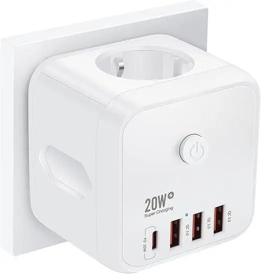 Багатопортова розетка 7-в-1 USB Socket NI2023EU (трійник-куб із вимика