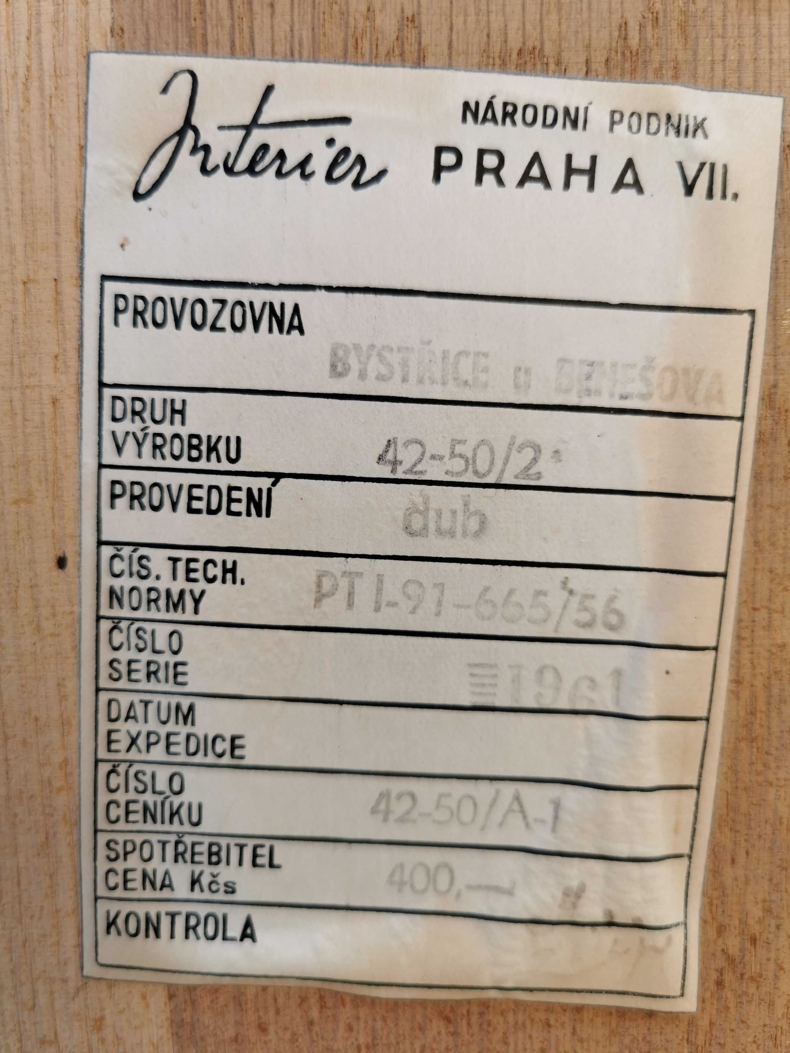 Stół dębowy rozkładany INTEREIR Praha,  Czechosłowacja '60 Design, PRL
