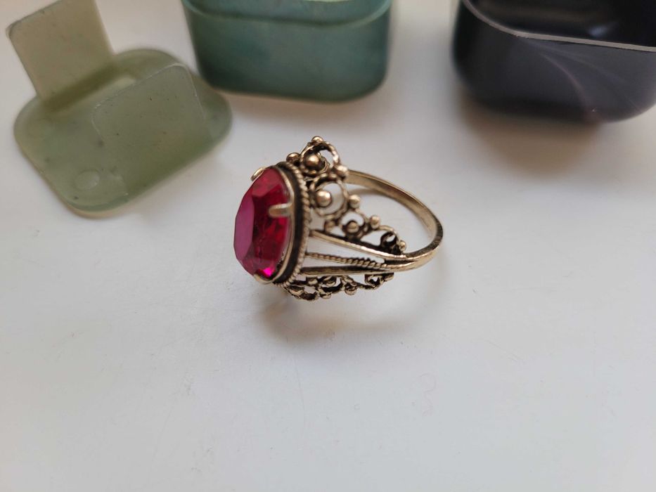 Винтажное кольцо серебро 875 позолота проба 8ХЮ камень турмалин