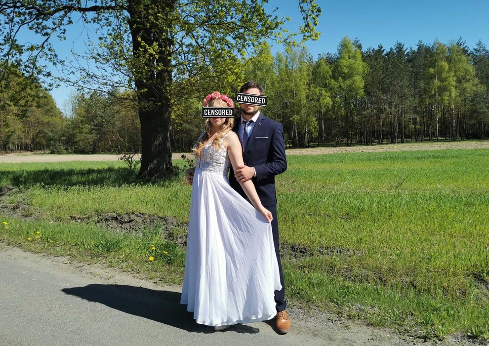 Zwiewna suknia ślubna, rozmiar 38 (M), śmietankowa