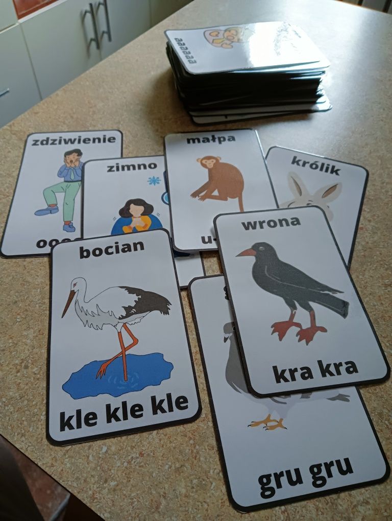 Karty fiszki onomatopeje dźwięki dźwiękonaśladownictwo